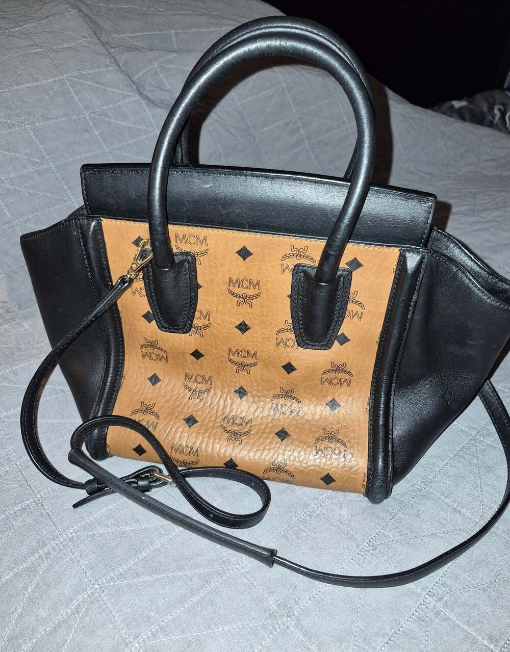 MCM Visetos Leather Trim Handle Bag